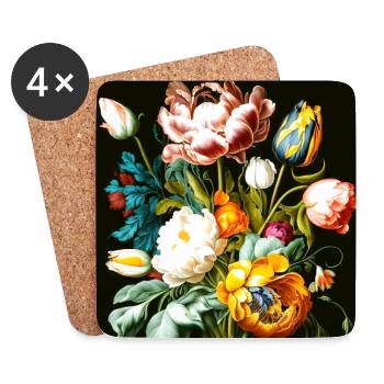 Textured floral composition on black - Coasters (set of 4) - white - Front