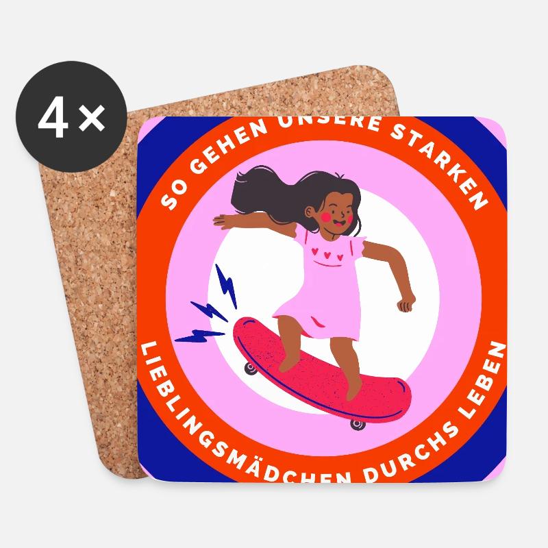 Starke Lieblingsmädchen – Bunte Skateboard-Illustr - Untersetzer (4er-Set) - Weiß