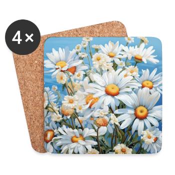 Daisy Garden Meadow Floral Pattern Embroidery - Coasters (set of 4) - white - Front