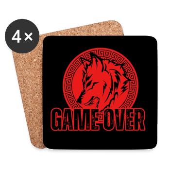 Aggressive Red Wolf "Game Over" - Coasters (set of 4) - white - Front