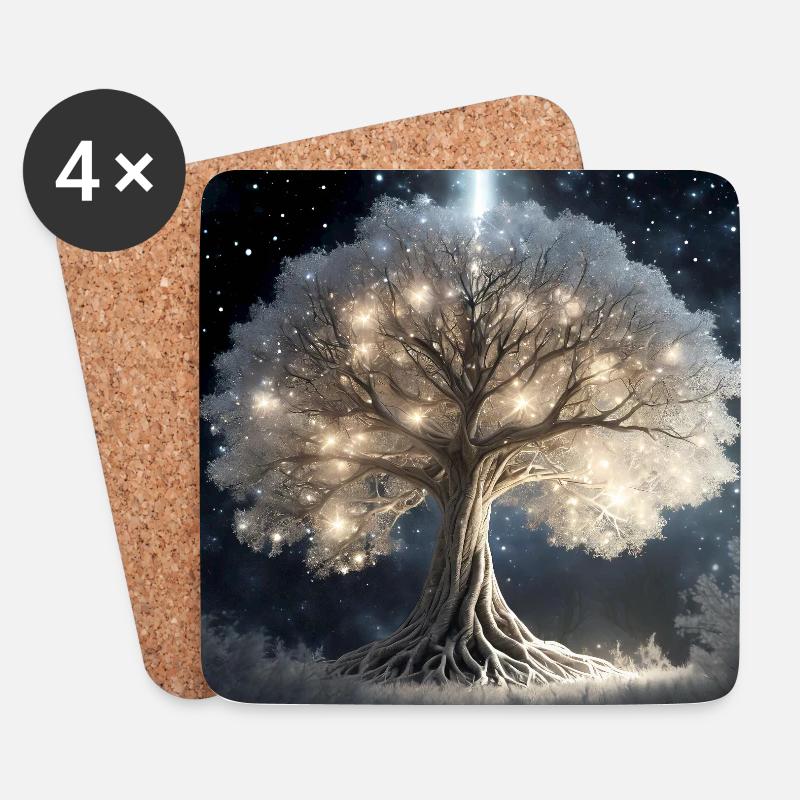 Leuchtender Baum der Träume - Untersetzer (4er-Set) - Weiß