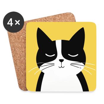 Minimalist Black and White Cat - Coasters (set of 4) - white - Front