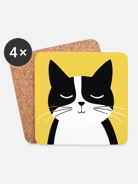 Minimalistische schwarz-weiße Katze - Untersetzer (4er-Set) - Weiß