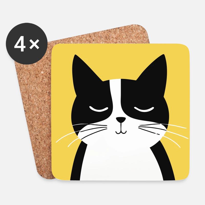 Minimalistische schwarz-weiße Katze - Untersetzer (4er-Set) - Weiß