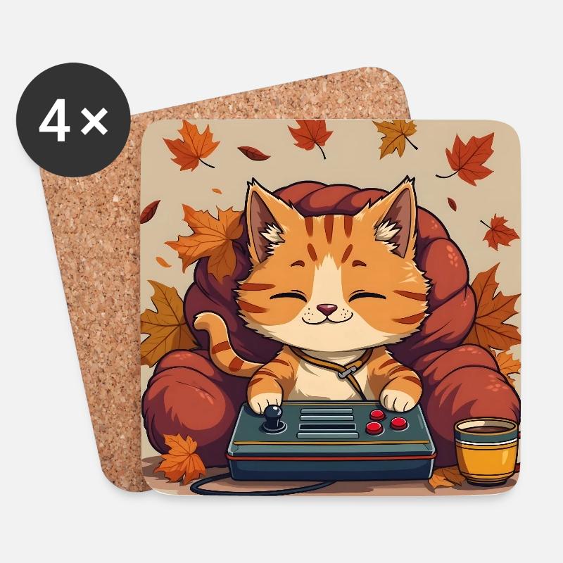 Gaming Cat - Untersetzer (4er-Set) - Weiß
