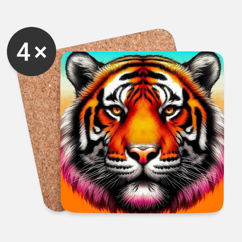 Tiger - Untersetzer (4er-Set) - Weiß