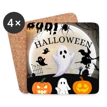 Spooky Halloween Night with Ghosts and Pumpkins - Coasters (set of 4) - white - Front