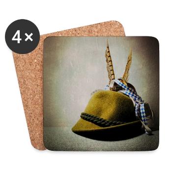 Chapeau alpin avec bande de plumes - Dessous de verre (lot de 4) - blanc - Devant
