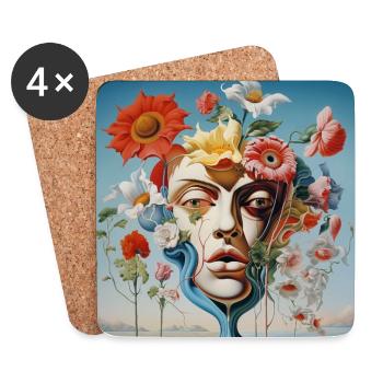 Floral Mask Portrait Surreal - Coasters (set of 4) - white - Front