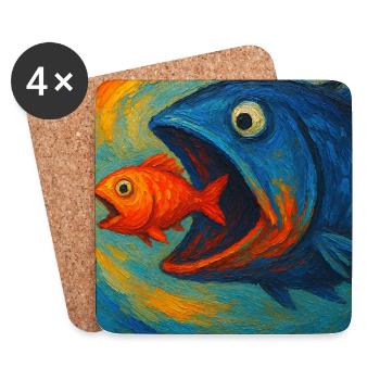 Blue Sea Fish in Search of Red Fish - Coasters (set of 4) - white - Front