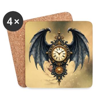Montre Steampunk Gothique Ailée - Dessous de verre (lot de 4) - blanc - Devant
