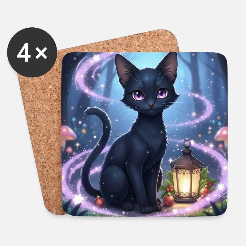 Magische schwarze katze mit laterne - Untersetzer (4er-Set) - Weiß