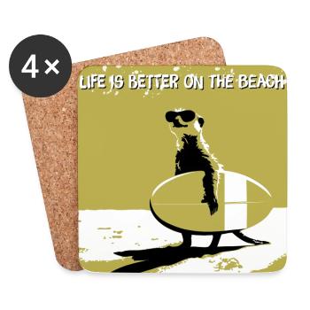 cooles Erdmännchen mit Surfboard - Untersetzer (4er-Set) - Weiß - Vorne