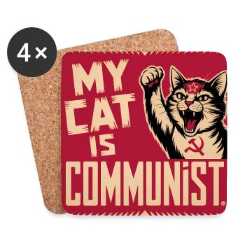 My Cat is Communist - Funny Cat Propaganda T-Shirt - Coasters (set of 4) - white - Front