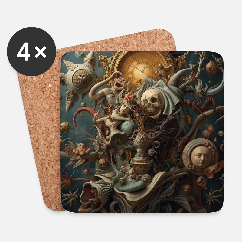 Baroque Surrealism with Dead Time - Coasters (set of 4) - white