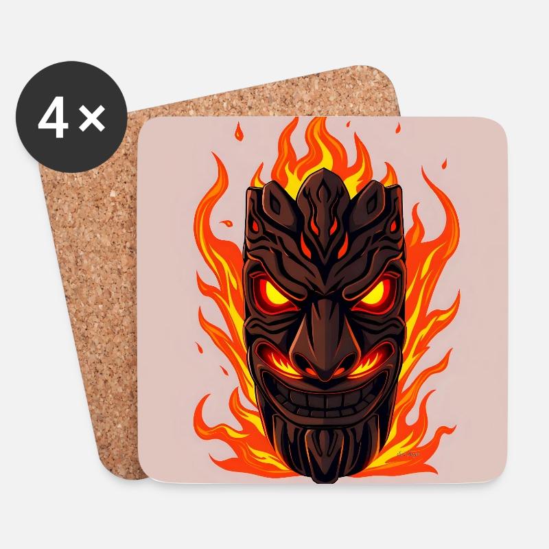 Feurige Tiki-Maske - Untersetzer (4er-Set) - Weiß