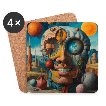 Surrealer Planeten-Schädel - Untersetzer (4er-Set) - Weiß - Vorne