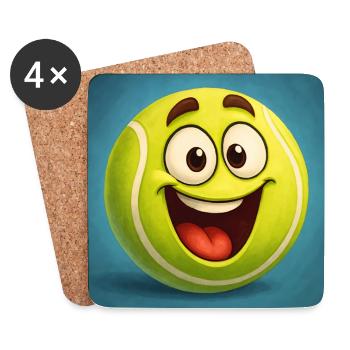 Happy Tennis Ball Face - Coasters (set of 4) - white - Front