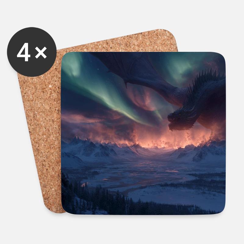Epischer Drache Feuer Eis Aurora Fantasy Art - Untersetzer (4er-Set) - Weiß