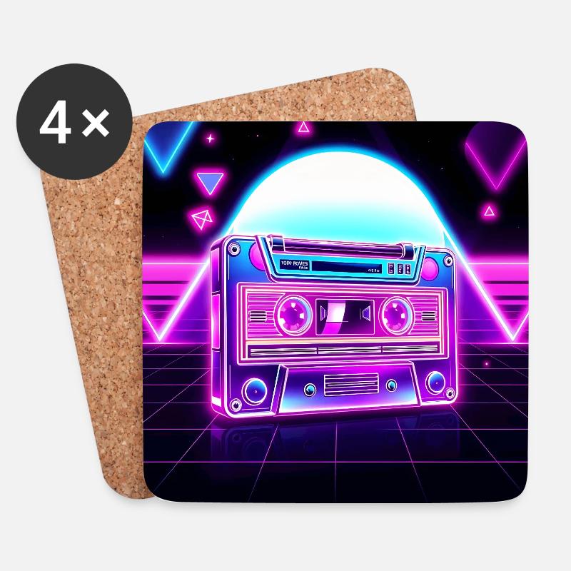 1980 Neon-Kassette - Untersetzer (4er-Set) - Weiß