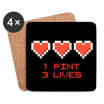 Pixel Hearts 1 Pint 3 Leben - Untersetzer (4er-Set) - Weiß - Vorne