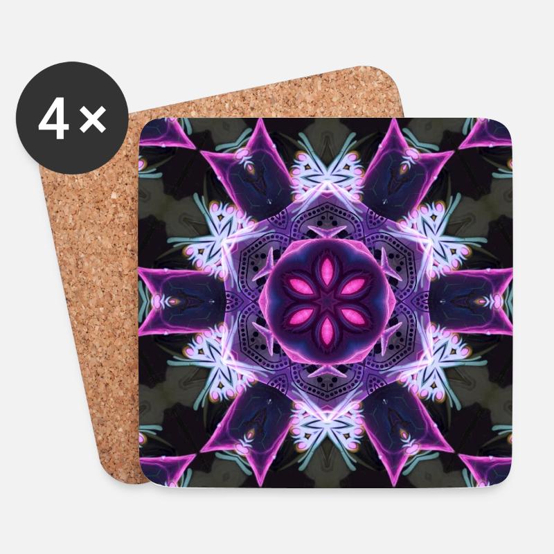 Neon Mandala Kaleidoskop - Untersetzer (4er-Set) - Weiß