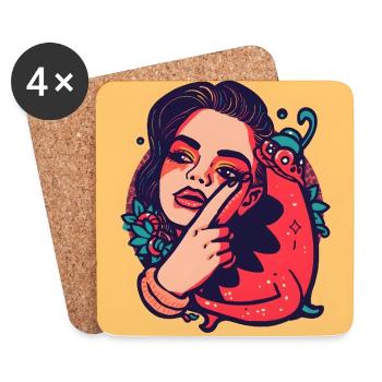 Pop-Art-Frau und Fantasiekreatur - Untersetzer (4er-Set) - Weiß - Vorne