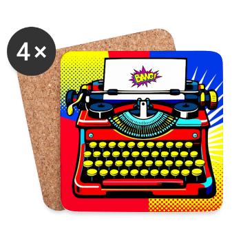 Machine à écrire Pop Art Bang - Dessous de verre (lot de 4) - blanc - Devant