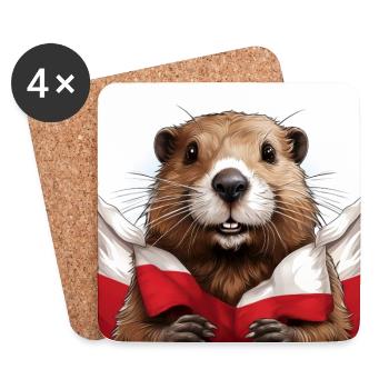 Drapeau de la Pologne du Beaver - Dessous de verre (lot de 4) - blanc - Devant