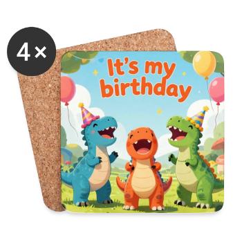 Dino Birthday Party: It's my birthday - Coasters (set of 4) - white - Front