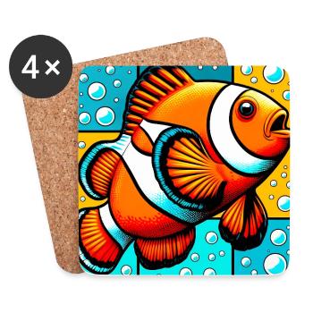 Poisson-clown - Dessous de verre (lot de 4) - blanc - Devant