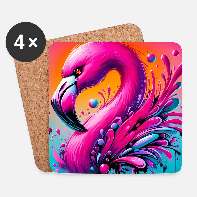 Flamingo - Untersetzer (4er-Set) - Weiß
