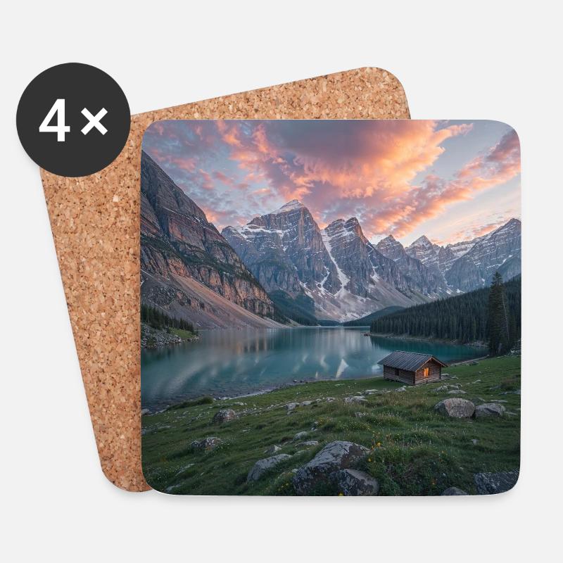 Alpenrefugium am Bergsee - Untersetzer (4er-Set) - Weiß