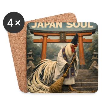 Japanese Onagadori Shinto Monk Design - Coasters (set of 4) - white - Front