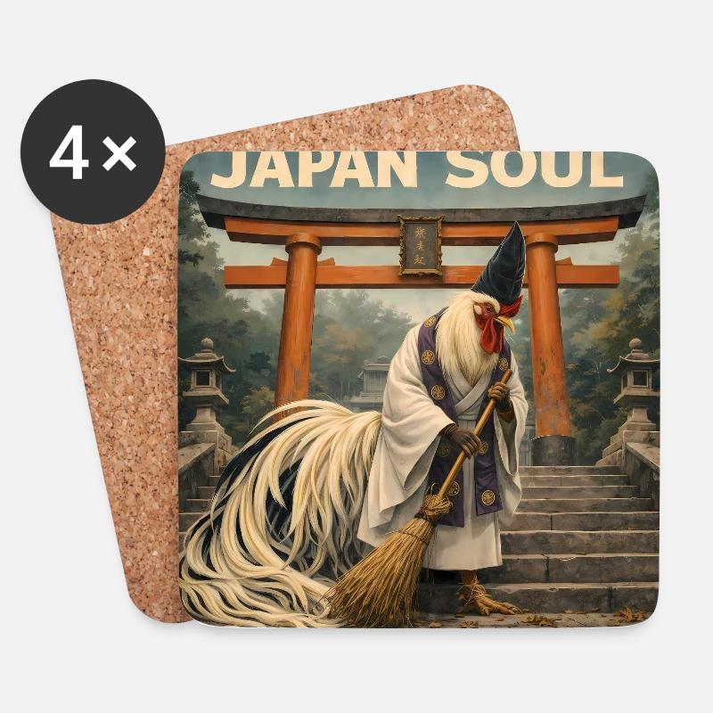 Japanisches Onagadori Shinto-Mönch-Design - Untersetzer (4er-Set) - Weiß