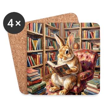 Bibliothekskaninchen Lesenporträt - Untersetzer (4er-Set) - Weiß - Vorne