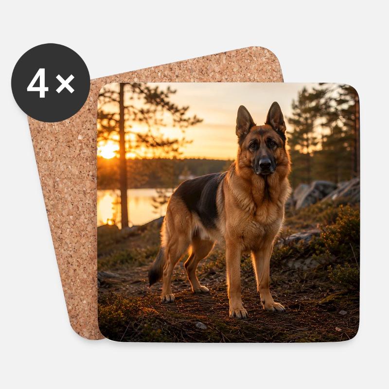 German Shepherd Dog at Sunset - Coasters (set of 4) - white