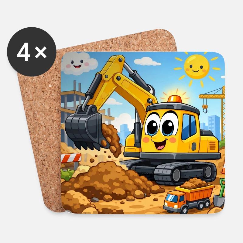 Fröhlicher Baubagger - Untersetzer (4er-Set) - Weiß