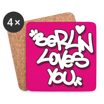 BLY_Berlin lovey you - Pink Sticker - Untersetzer (4er-Set) - Weiß - Vorne