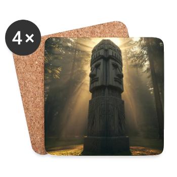 Świętowit – Slawische Statue aus den Tiefen des Waldes - Untersetzer (4er-Set) - Weiß - Vorne