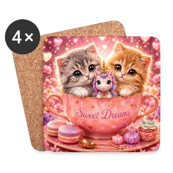 Cats in Tea Mug Sweet Dreams Gift - Coasters (set of 4) - white - Front