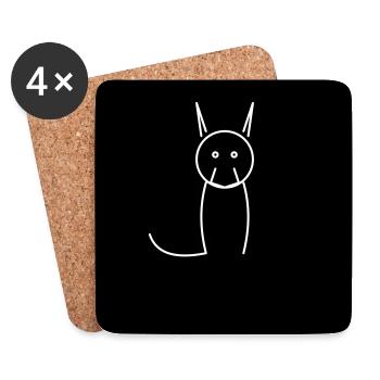 Chat minimaliste sur fond noir - Dessous de verre (lot de 4) - blanc - Devant