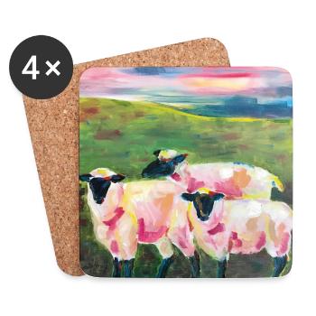 moutons sur la digue noire - Dessous de verre (lot de 4) - blanc - Devant