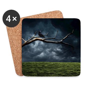 Midnight Branch with Crow - Coasters (set of 4) - white - Front