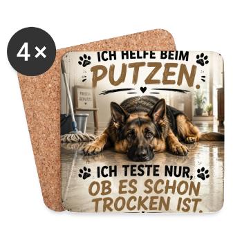 Hund beim Putzen Trockenprobe Shirt - Untersetzer (4er-Set) - Weiß - Vorne