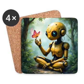 Robot d’Or et Papillon dans la Forêt - Dessous de verre (lot de 4) - blanc - Devant