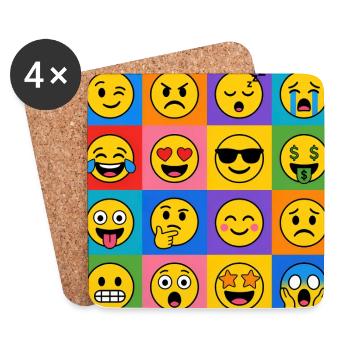 Smilies Grid – 16 bunte Cartoon Gesichter  - Untersetzer (4er-Set) - Weiß - Vorne