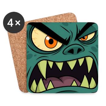 Wütendes Monster Gesicht – Cartoon Vektor Grafik - Untersetzer (4er-Set) - Weiß - Vorne