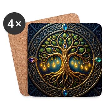 Mystic Tree mit Juwelen und Knoten - Untersetzer (4er-Set) - Weiß - Vorne