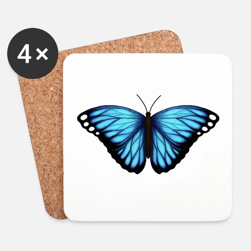 blauer Schmetterling - Untersetzer (4er-Set) - Weiß